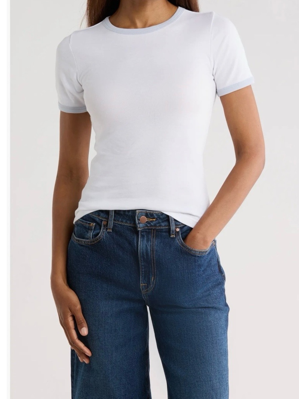 Vince Ringer Tee white Light Gray Trim Supima cotton